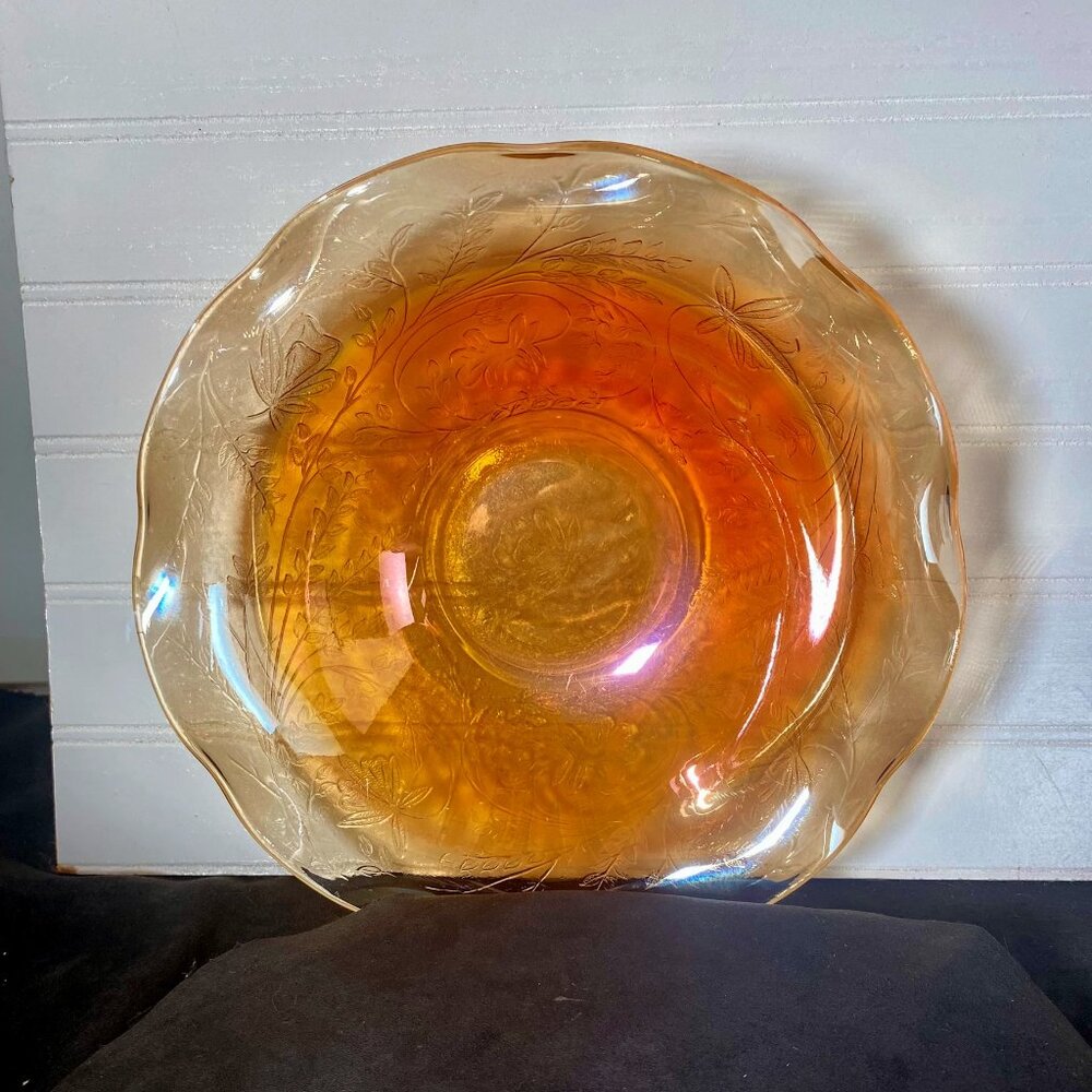 Vintage Large Bowl, Amber Marigold Carnival Glass Bowl, fluted edge bowl